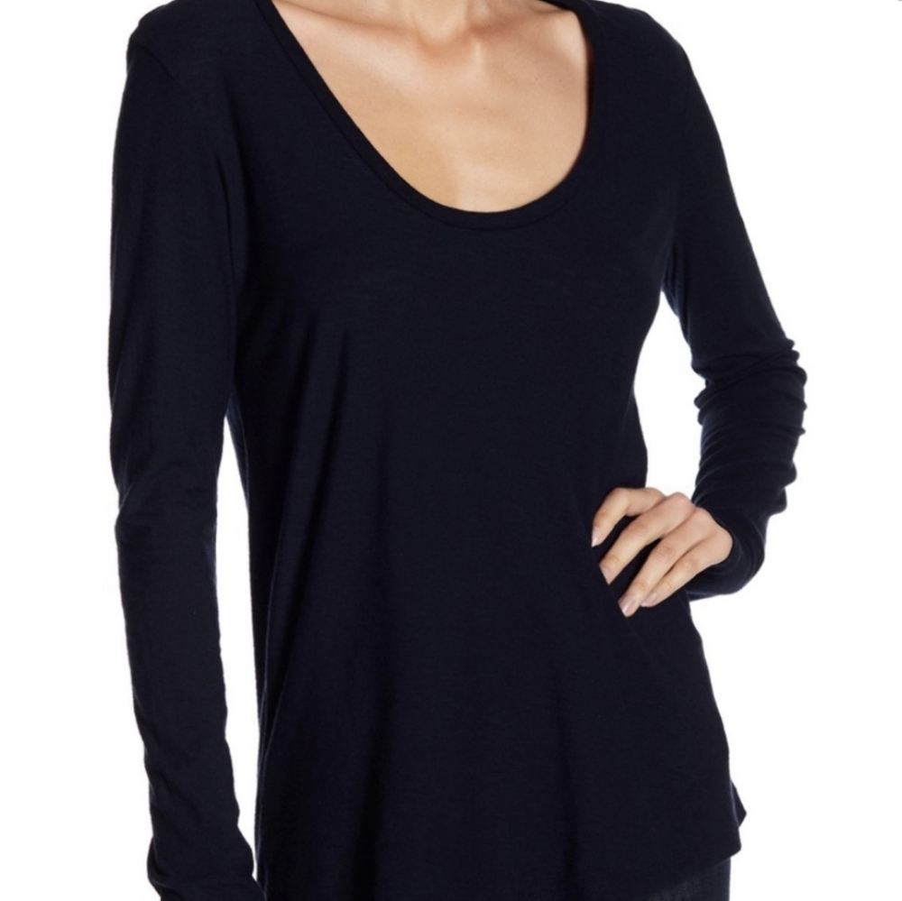 James Perse Long Sleeve Scoop Neck Tee, Black, Size 2